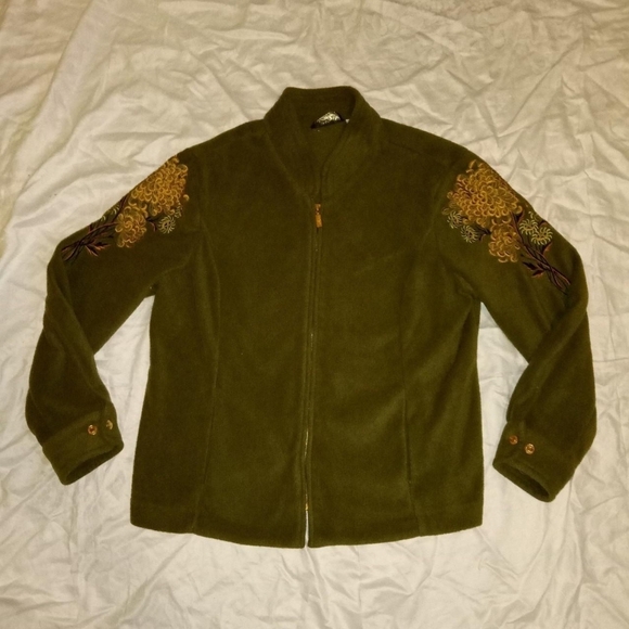 Bob Mackie Jackets & Blazers - Olive Green Embroidered Fleece Jacket